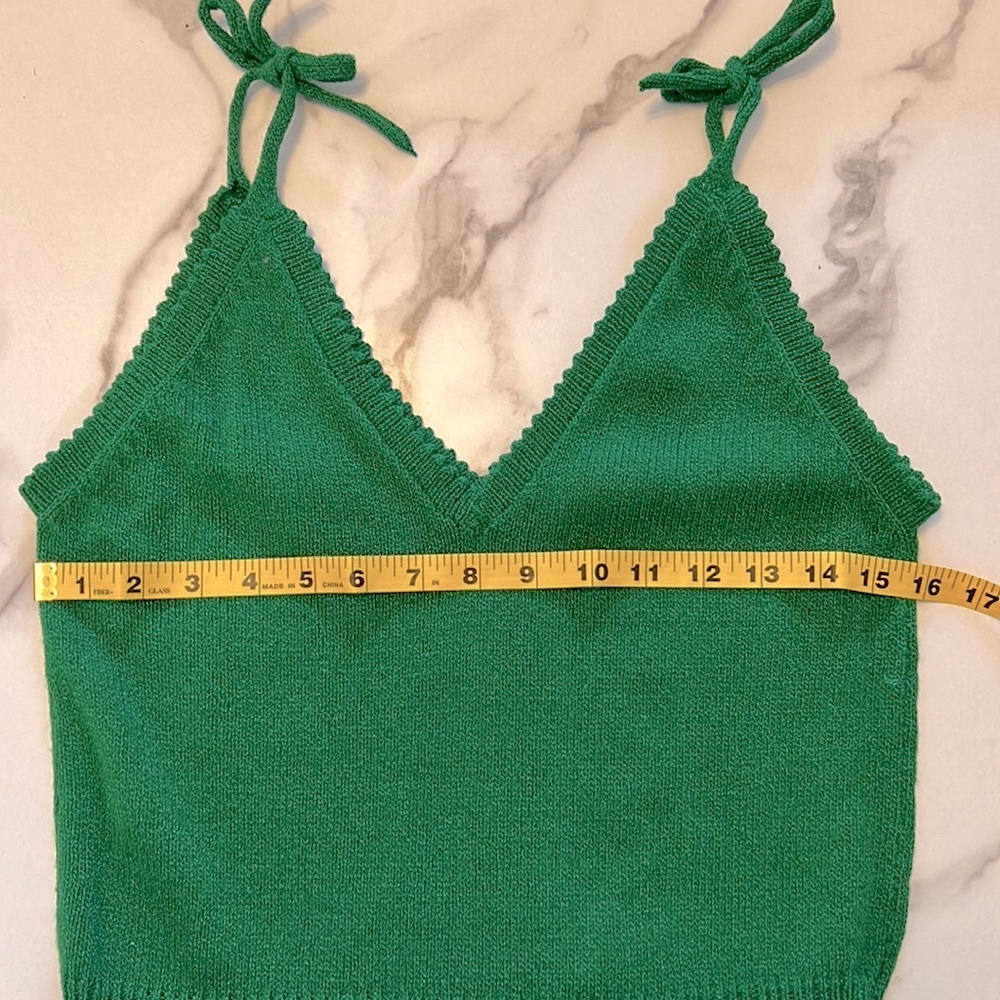 Vintage green knit A line dress ties at shoulder sundress midi feminine - Picture 11 of 14